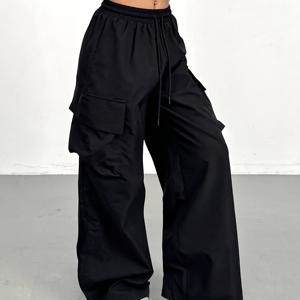 TEMU 여성용 카고 팬츠 - 다수의 포켓이 있는 루즈핏 워크 팬츠, 끈 조절 허리 - 사계절 일상 및 정장용 블랙 - 비신축성 원단으로 사무실, 여행, 캐주얼 의상에 적합 - 쉬운 관리 캐주얼 바지, 여행복, 편안한 핏, 고품질 스티칭, 다용도 하의, 전문가용 작업복, 내구성 있는 구조, 기능성 바지, 야외 활동 애호가를 위한