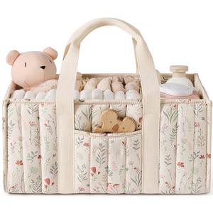 TEMU 휴대용 튼튼한 손잡이 바구니 - 연청색 & 흰색 현대적 디자인, 내구성 폴리에스터 정리함 (차량 트렁크, 집, 기저귀 및 필수품용) - 여행, 주방, 욕실 정리용 다목적 오픈탑 보관함, 스타일리시 컨테이너, 휴대 간편, 멀티퍼포즈 컨테이너, 바쁜 엄마를 위한 선반 바구니, 차량 수납 박스