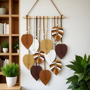 TEMU 1개 수제 잎사귀 벽 태피스트리 - 잎사귀 패턴의 보호 벽걸이, 거실, 웨딩 & 보호 데코용 수평 장식 패널 - 홈 데코를 위한 수제 텍스처 아트 (1패널)