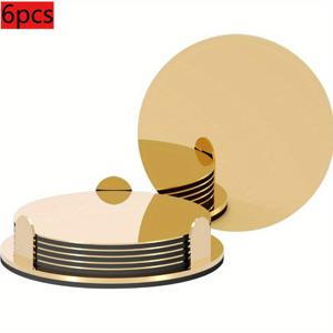 TEMU 6개 세트 미러 마감 골드 스테인리스 코스터 - 3.35인치 라운드 우아한 광택 메탈 음료 홀더, 미끄럼 방지 베이스 & 스크래치 방지 표면, 커피 테이블/웨딩/크리스마스 파티 장식용 럭셔리 테이블웨어 액세서리 (청소 쉬움)