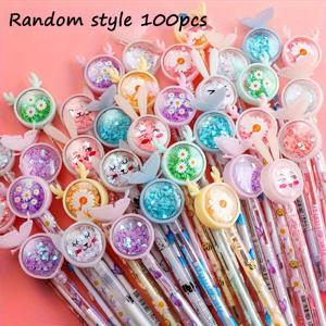 TEMU 100개 반짝이는 나비 & 꽃 젤 펜 - 다양한 색상, 글리터링한 파스텔 디자인, 발렌타인데이 선물 및 파티 용품, 학교용품으로 완벽