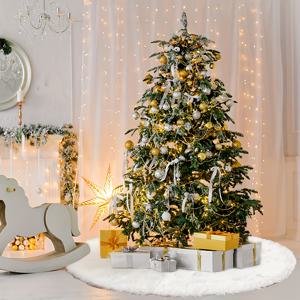 TEMU 1개 화이트 인조 퍼 크리스마스 트리 스커트 - 클래식 스타일 폴리에스터 홈 & 거실용 장식, 벨 액센트가 있는 축제 연필 트리 스커트, 새해 축하, 홈 크리스마스 장식에 완벽함