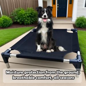 TEMU 1팩 알루미늄 프레임 개집 - 가벼운 휴대용 애완동물 침대, 실내/야외 사용 가능, 내구성 있는 직사각형 디자인, 소형견용, 쉬운 조립, 블랙, 여행 및 캠핑용 강아지 침대