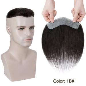 TEMU 남성용 프론탈 헤어라인 V 루프 리미 헤어라인 교체 시스템 100% 밀도 자연스러운 남성 헤어 익스텐션, 두피 커버리지,헤어라인 컨실러,리얼리스틱 헤어피스,무봉제 헤어피스, 품질 헤어,핸드타이드 헤어피스,남성 탈모