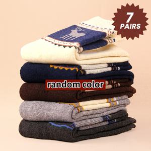 TEMU 7켤레 남성용 두꺼운 기모 안감 미드-카프 양말 | 동물 패턴의 편안한 니트 원단, 손세탁만 가능