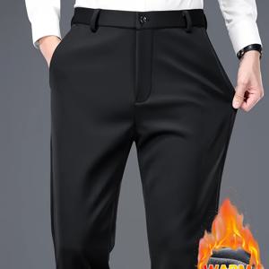 TEMU 남성용 하이 스트레치 트라우저 | 가을/겨울 신상 플러시 두꺼운, 따뜻한, 주름 방지, 비즈니스 캐주얼 긴 바지 (지퍼 및 버튼 플라이 클로저)|냉장고바지|남자바지|바지