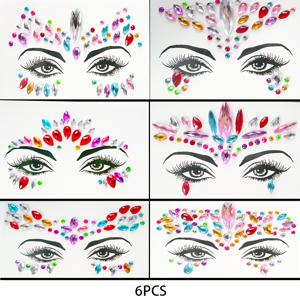 TEMU 6개입 인어 & 유럽 스타일 페이셜 주얼리 스티커 - 타이어 모양, 속눈썹 & 눈썹 디자인, 아이라이너 룩 파티, 웨딩, 프롬용 임시 얼굴 장식 (접착제 불필요)