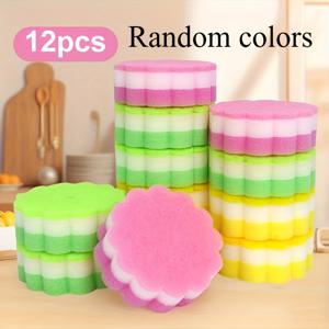 TEMU 12팩 천연 스펀지 스크러버 - 헤비듀티 3겹 컬러 코드 식기 세척 스펀지, 둥근 모서리, 비스크래치 & 내구성, 주방, 욕실, 다용도 표면 청소, 쉬운 세척, 강력한 흡수력 (녹색, 분홍색, 노란색, 흰색), 식기세척기 스펀지, 주방 싱크대용 스펀지 홀더, 주방용 비스크래치 스펀지, 주방 청소 스펀지, 세척용 스펀지