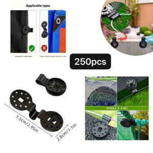 TEMU 250개 블랙 헤비듀티 PP 플라스틱 차양망 클립, 원형 이어렛 & 방수 버클 - 사계절용 내구성 있는 다중사이즈 검은색 클립 (날카로운 이빨 디자인)로 차양망, 정원 가림막, 캐노피, 타프, 메쉬펜스를 안전하게 고정 - 실내/외부 사용에 적합, 간편한 설치(나사/접착제 불필요) - 발코니, 파티오, 풀장 울타리, 프라이버시 스크린에도 완벽