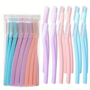 TEMU 12개 여성용 얼굴 제모 도구 - 눈썹 면도기, 인체공학적 손잡이, 스테인리스 스틸 블레이드, 가정 및 여행용, 전기 필요 없음, 민감한 피부에 부드럽게 사용 가능, 라이트 베이지, 보관 케이스 포함, 슬림 디자인, 내구성 있는 구조, 네일 테크 용품, 네일 파일, 네일 팁, 에필레이터, 제모 레이저, 제모 장치