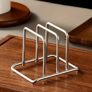 TEMU 1개 스테인리스 스틸 더블 컴파트먼트 주방 정리함 - 절단판, 냄비 뚜껑 및 트레이용 공간 절약형 카운터탑 수납 - 두꺼운 녹 방지 금속, 광택 마감, 내구성 있는 현대적인 주방 보관 솔루션, 주방 정리 및 보관, 냄비 뚜껑 홀더, 매끄러운 메탈릭 마감, 녹 방지 소재, 도마/도마 보드 홀더, 주방 도마 보드, 주방 액세서리, 주방 정리함