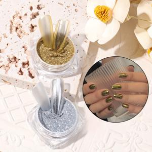 TEMU 2개 오로라 네일 아트 스팽글 - 골든 & 실버 글리터 , 매니큐어용, 매직 미러 효과, 간편한 홈 사용, 플라스틱 재질, 네일 아트 용품, 매니큐어 강화, 우아한 네일 디자인, 내구성 좋은 네일 스팽글