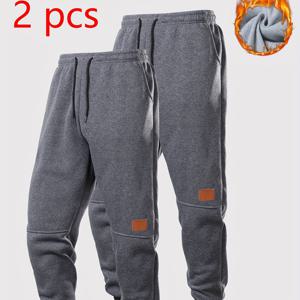 TEMU 남성용 보온 트레이닝 팬츠 2pcs - 겨울용 러닝 짐 조거 팬츠, 커프드 앵클, 다양한 컬러 옵션 (//그레이) | 세탁기 사용 가능한 피트니스, 캐주얼 및 야외 활동용 운동복|남자바지
