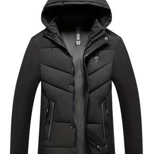 TEMU 남성용 겨울 패딩 코트 - 탈착식 후드 지퍼 프론트, 롱 재킷, 스탠드 칼라 & 풀 길이 포켓, 기계 세탁 가능한 추운 날씨용 아우터웨어, 비즈니스 캐주얼 또는 아웃도어용