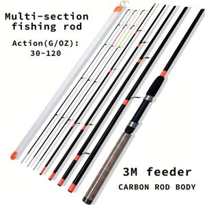 TEMU 탄소 섬유 낚시대, 길이, 6단 디자인과 3개의 소프트-미디엄 하드 솔리드 파이버글라스 팁, 다양한 수용에서 편안한 사용을 위한 내구성 및 경량