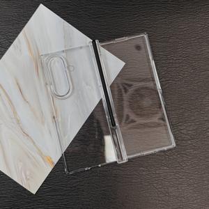 TEMU 니치 투명 접이식 폰 케이스 - 내장형 스크린 보호기, 힌지 펜 슬롯, 포함, 충격 방지, 삼성 갤럭시 Z Fold7 Fold6 Fold5 Fold4용