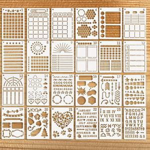 TEMU 24개 매거진 플라스틱 페인팅 스텐실 - 불렛 저널, 노트북, 다이어리, 스케치북, 스크랩북용, 스케치북 스텐실,스크랩북 용품,예술적 템플릿,창의적인 디자인,고품질 템플릿,재사용 가능한 스텐실,공예 스텐실,Bullet Journaling Tools,창의적인 취미 활동가들,학생들과 교사들