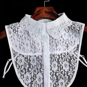 TEMU 여성용 우아한 레이스 칼라 - 정교한 레이스 패턴의 인조 넥라인, 다양한 장단을 위한 포멀 & 캐주얼 의상, 세탁기 사용 가능, 파티, 사무실 또는 캐주얼 복장에 적합, 레이스 칼라 블라우스, 파티 액세서리, 세련된 스타일, 튼튼한 원단