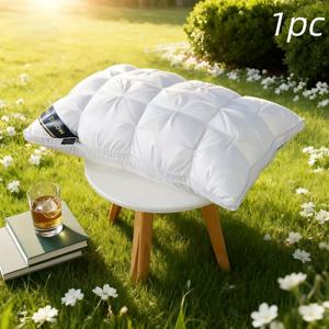 TEMU 1개 5성급 호텔 3D 목 베개 - 부드럽고 통기성이 좋으며 빠른 반발, 목 곡선에 맞춰서 디자인, 지퍼 잠금, 폴리에스터 섬유 충전재, 가정, 호텔, 여행, 캠핑에 적합, 사계절 사용, 크리스마스 선물, 클래식 스타일, 손세탁만 가능, 우아한 디자인