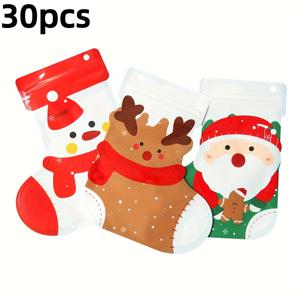 TEMU 30개입 스타킹형 선물봉투 - 걸이 구멍 포함, 플라스틱 크리스마스 봉투, 파티 선물용, 스타킹 스터퍼, 전통적인 크리스마스 캐릭터 장식