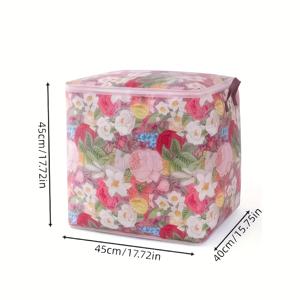 TEMU 3개 들국화 패턴 수납 가방, 100L 대용량 더블 지퍼 디자인 및 먼지 덮개 포함 — 시즌별 침구 및 의류 정리, 옷장, 거실, 이사 및 침대 밑 사용에 적합, 플로럴 패턴, 강화 스티칭