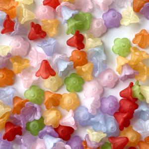 TEMU 300개 대형 10x14mm 프로스트 아크릴 꽃 모양 비즈 - 파스텔 & 비비드 색상 (핑크, 오렌지, 노랑, 초록, 보라, 빨강, 클리어) - 부드러운 질감 공예 비즈, 주얼리 제작, 키체인, 귀걸이, 팔찌용 - 초보자용 가벼운 내구성 비즈