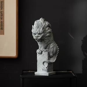 TEMU 수제 석재 큐린 조각상 - 전통 중국 신화의 용과 같은 생물, 풍수 행운의 부적, 구름 받침대 & 날개, 복잡한 조각 디자인, 실내/실외 가정 장식, 집, 사무실, 할로윈 장식용 행운의 부적 - 희귀 콜렉션