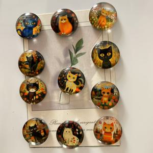 TEMU 12개 고양이 유리 냉장고 자석 세트, 완벽한 휴일 선물, 크리스마스, 할로윈, 부활절, 추수감사절 - 발렌타인데이 - 귀여운 가정 및 사무실 장식에 적합.