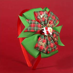 TEMU 1개 크리스마스 헤어밴드, 체크무늬 리본 & 산타 클로스 - 레드 & 그린 헤어 액세서리, 튼튼한 플라스틱, 전원 불필요, 여성에게 완벽한 선물, 축제 분위기 헤어 액세서리|재미있는 디자인|튼튼한 헤어밴드, 크리스마스 액세서리