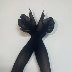 TEMU 검은색 섹시 롱 탄성 코스프레 장갑 (고양이 눈 & 네일) - 초박형 통기성 자외선 차단 5자리 분리형 디자인, 롤플레잉, 할로윈, 테마 파티용 논-패브릭, 남녀공용 코스튬 액세서리, 할로윈 코스튬