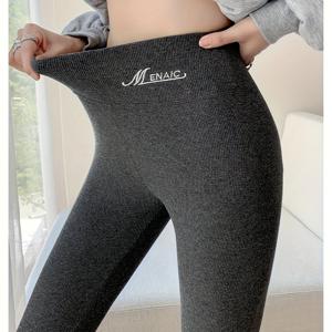 TEMU 여성용 하이웨이스트 스키니 레깅스 - 엉덩이 리프팅 & 복부 컨트롤, 7/8 기장 - 그레이/화이트 세로 탄력 허리 팬츠, 청바지 레이어링, 캐주얼 웨어 - 풀 기장 핏 (필요 없음)