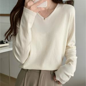 TEMU 여성용 코리안/스타일 오버사이즈 V넥 스웨터 - 부드러운 긴팔 겨울 스웨팅 코트, 우아한 루즈핏 튜닉 레이어링용, 손세탁 가능 가을 & 겨울 블라우스 (드라이클리닝 금지)|블라우스|여성블라우스