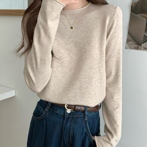 TEMU 여성용 민트 그린 코리안 스타일 스웨터 - 부드러운 스트레치 라운드넥 긴팔 블라우스, 레이어링용 튜닉 탑, 캐주얼 & 오피스 웨어, 손세탁 가능한 겨울 스웨터 (가슴 패딩 없음)|블라우스|옷|여성의류