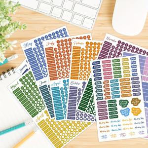 TEMU 8장/1633 스티커 - 색상 코드된 월간 플래너 스티커 (일일 캘린더 포함), 스크랩북, 예산, 업무 다이어리 및 활동을 위한 예쁜 메모