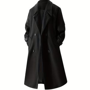 TEMU 남성용 트위드 더블브레스트 코트 - 골드톤 버튼이 달린 헤비듀티 칼라 겨울 재킷, 올리브 그린(또는 블랙) 레귤러 핏 테일러드 컷, 가을 & 겨울 캐주얼 또는 정장용 핸드워시 가능