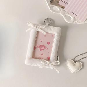 TEMU 카와이 애니메이션 소녀 핑크 리본 카드 홀더 & 키체인 클립 - 3홀 ID 뱃지 지갑, 귀여운 소품, 내구성 좋은 가벼운 패브릭 액세서리 (엔 지폐 호환)