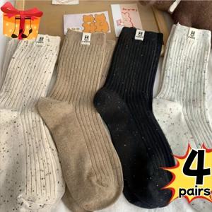 TEMU 여성용 겨울용 보온 중간 길이 양말 4켤레 - 두꺼운 따뜻한 겨울용 타이츠, 브라운/ - 일상복 및 정장 의상용 세탁기 사용 가능한 겨울철 양말 - 여성, 겨울 양말, 시즌 패션, 단색 디자인, 튼튼한 원단에 이상적인 선물