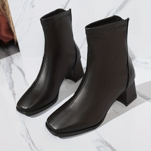 TEMU 여성 레트로 청키 힐 앵클 부츠 - 슬립온 지퍼 클로저, 사각 토 미드-카프 부츠, 쿠션 안창 & 미끄럼 방지 고무 밑창, 오피스, 파티 - 간편한 세척 합성 커버, 청키 힐 부츠, 오피스 신발, 레트로 스타일