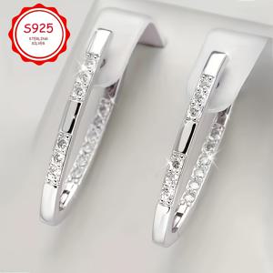 TEMU 925 실버 우아한 럭셔리 V자형 지르코니아 펜던트 귀걸이, 저자극성, 패셔너블 스타일, 발렌타인데이 선물, 고품질 데일리 바캉스 파티, 여성용 우아한 귀걸이, 귀여운 귀걸이, 여성용 귀걸이, 귀걸이