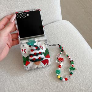 TEMU 크리스마스 테마 깃털 패브릭 접이식 휴대폰 케이스 (손목 스트랩 포함), 삼성 갤럭시 Z 플립 3, 4, 5, 6, 7 호환|폰케이스|핸드폰스트랩