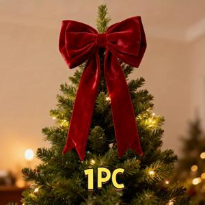 TEMU 대형 더블 레이어 버건디 리본 장식 - 진한 레드 우아한 크리스마스 트리 토퍼, 리스 & 벽걸이 장식, 재사용 가능한 럭셔리 보타이 스타일 액세서리 (웨딩, 파티, 새해용) - 내구성 있는 클래식 데코