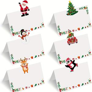 TEMU 60개 크리스마스 테이블 카드 세트 (6가지 패턴) - 우아하고 빨간색 디자인, 3.5x2.2인치 접이식 이름표 (크리스마스 파티 장식용), 축제 선물 포장 용품, 크리스마스 파티 장식 | 우아한 테이블 세팅 | 튼튼한 종이 카드