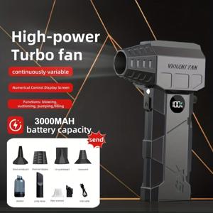 TEMU 터보 블로워 & 진공 청소기 키트 (디스플레이 & LED 라이트 포함) - 150,000 RPM 고속 에어 블로워, USB-C 충전식, 200W 모터, 190km/h 풍속 & 200G 압력, 핸드헬드 팬 (차량, 사무실 청소용, 휴대용 에어 드라이어)|차량용선풍기|서큘레이터선풍기
