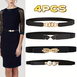 TEMU 4개 여성용 탄성 허리 밴드 - 신축성 있는 미끄럼 방지 벨트, 골드 톤 버클 클로저, 우아한 드레스, 바지, 포멀 & 캐주얼 의상 - 파티, 일상복에 편리한 착용/탈착 벨트 - 여성에게 완벽한 선물 (할로윈, 크리스마스, 결혼식)