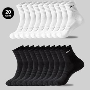 TEMU 20켤레 여성 & 남성용 통기성 운동용 미드-카프 양말 - 냄새 방지, 흡습성, 사계절용 헬스, 러닝, 하이킹, 캐주얼 양말 - & 블랙 - 세탁기 사용 가능, 하이킹 필수품, 기하학적 패턴, 흡습성 원단, 짐웨어, 골지 질감