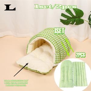 TEMU 1세트/2개 대형 사계절 고양이 하우스 - 겨울용 따뜻한 둥지, 탈부착 세탁 가능 패널, 완전 밀폐형 아늑한 슬리핑백, 성묘 또는 두 마리 새끼 고양이용, 쉬운 조립/야외 고양이 쉼터, 한 마리 대형 고양이 또는 두 마리 소형 고양이 수납 가능