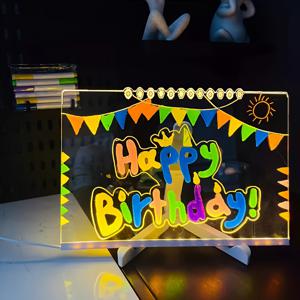 TEMU LED 고화질 아크릴 라이트업 쓰기 보드 (펜 7개, 지우개 2개 & 조절 가능한 스탠드 포함) - USB 전원, 배터리 불필요, 생일, 크리스마스, 새해 선물, 사무실 기록, 침실 야간 조명, 바 메뉴, 생일 선물로 적합