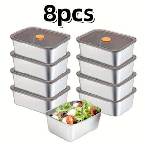 TEMU 8개 세트 스테인리스 스틸 식품 보관 용기 - 누수 방지 뚜껑, 쌓기 가능, 재사용 가능한 도시락통 (사무실, 간식, 식사 준비, 피크닉용) - 식기세척기 및 냉동고 안전, 공간 절약형, 현대식 주방용품,쌓을 수 있는 디자인,고품질 주방용품,사무직 근로자|냉동고|식기세척기|식기세척기