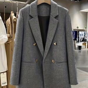 TEMU 여성용 우아한 겨울 코트 - 더블 브레스트 포멀 & 데일리 아우터, 구조화된 H-실루엣 롱 재킷, 파티 및 사무실용 논스트레치 원단