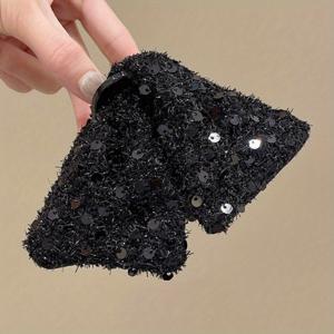 TEMU 1개 대형 블랙 시퀸 클립온 포니테일 홀더 여성용 - 우아한 레트로 반짝이는 헤어 클로, 반짝이는 시퀸, 업스타일, 번, 뒤통수용 - 발렌타인데이, 크리스마스, 새해 파티 헤어 선물